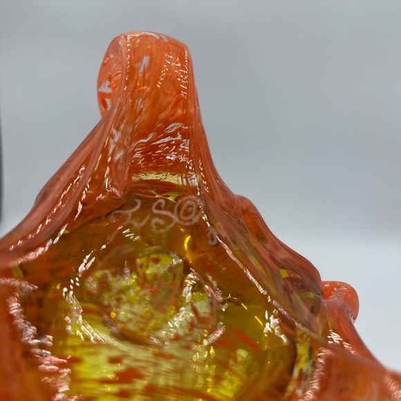 Orange & Yellow Handblown Signed Art Glass Votive candle  holder? - Picture 3 of 11